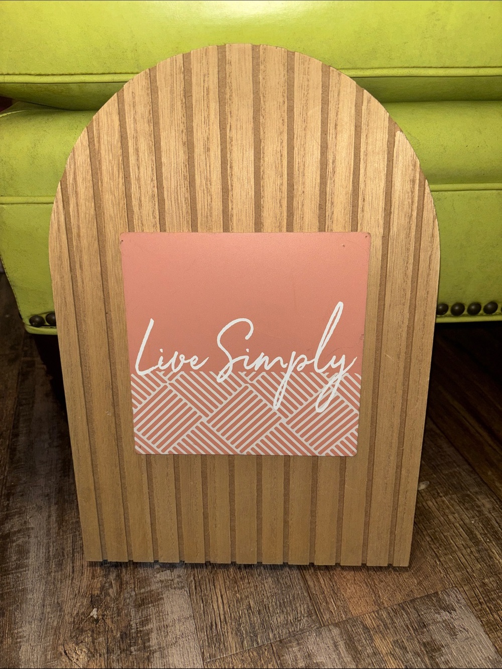 Wooden Arch Wall Decor with 'Live Simply' Pink Plaque